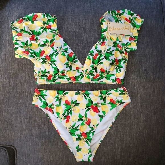 CABANA DEL SOL FLORAL HIGH-WAISTED BIKINI L - Picture 1 of 13